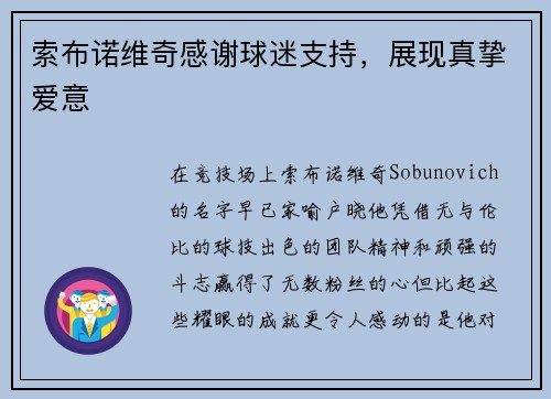 索布诺维奇感谢球迷支持，展现真挚爱意